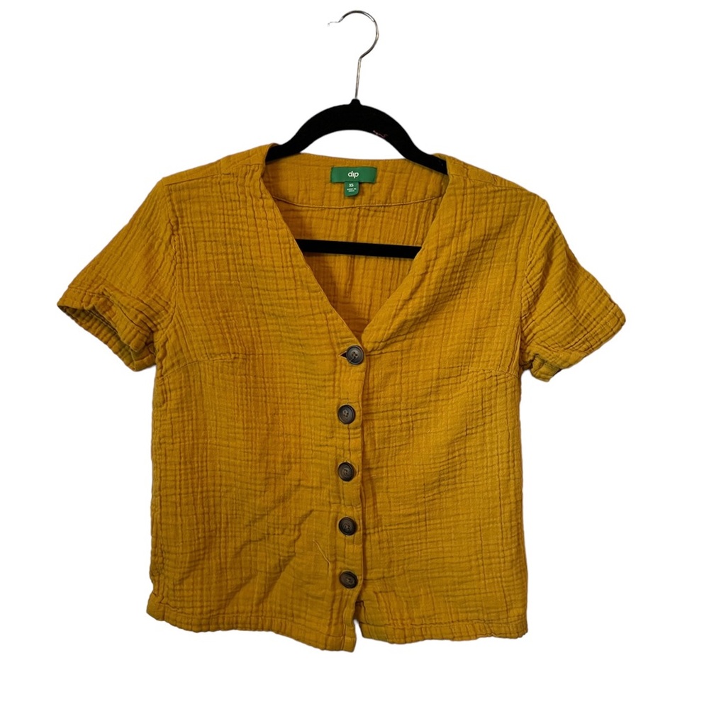 Yellow short sleeve button down top